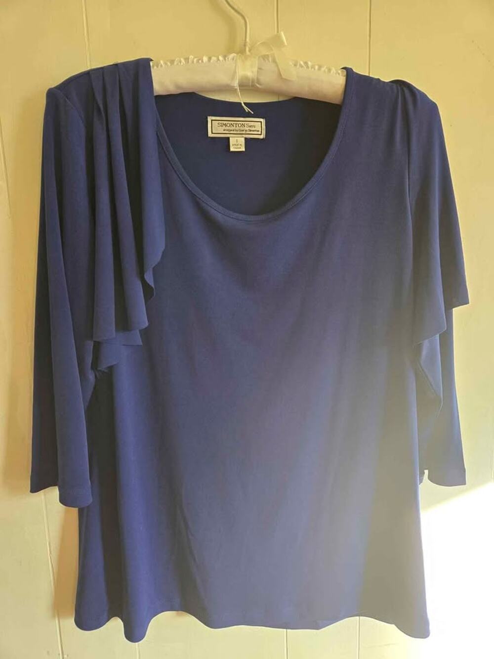 Simonton Says by George Simonton Blue Ruffle Top Size S
